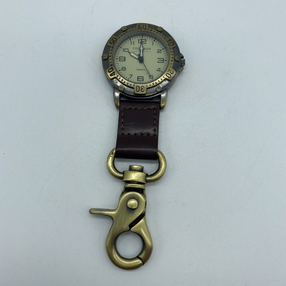 Coleman Quartz Pocket Watch Men Bronze Tone Snap-On Open Face Analog 40-341 - Picture 2 of 6